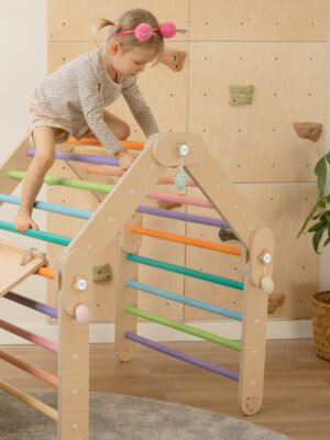 Multifunctioneel houten klimrek – Kleurrijk