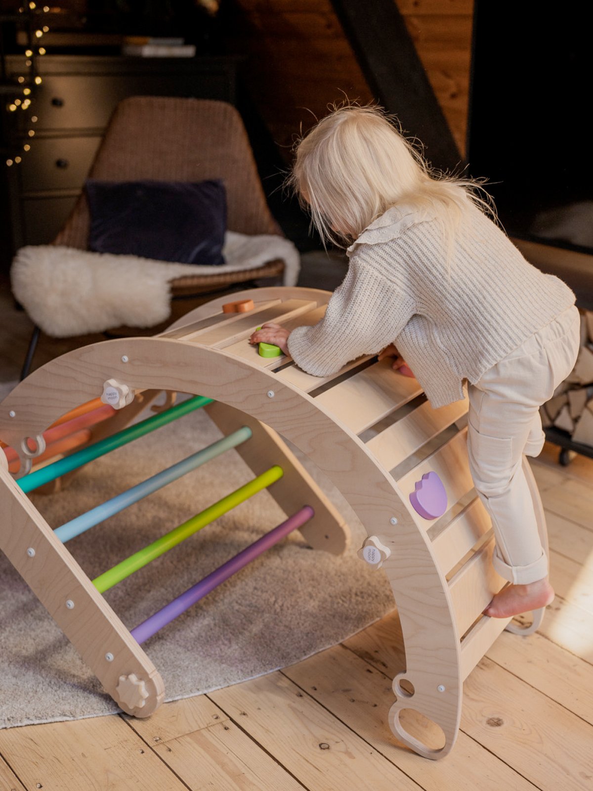 Houten boog geschikt voor Multifunctioneel houten klimrek - Kleurrijk