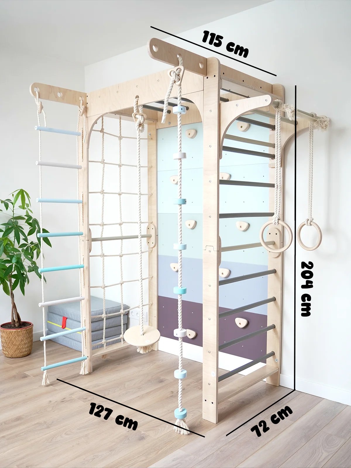 Multifunctioneel Houten Gymnastiek Speeltoestel - Blauw - afmetingen