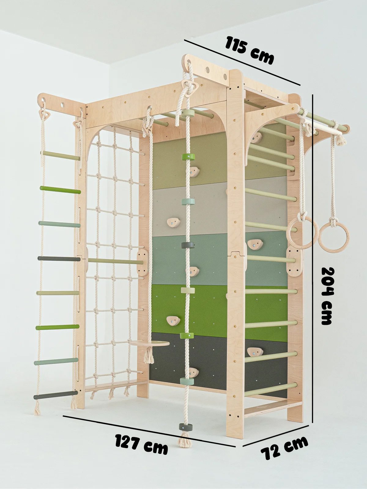 Multifunctioneel Houten Gymnastiek Speeltoestel - Groen - afmetingen
