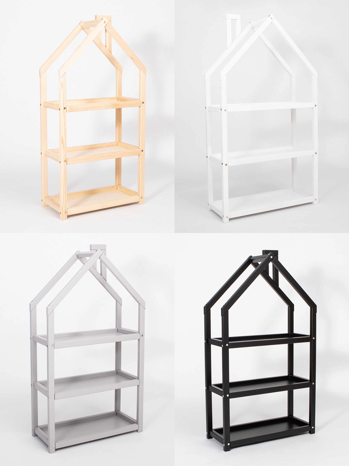 Houten Opbergrek Huisvorm - kleurkeuze